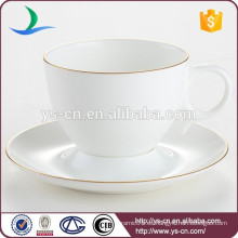 Taza de café de porcelana de hotel de lujo y platillo con encaje de oro de alta calidad